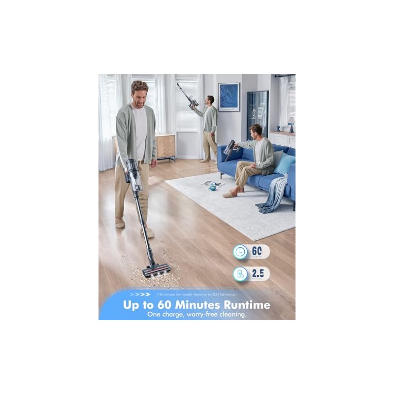 MIUZZY Battery for M244 Cordless Vacuum, 29.6V, Up to 60