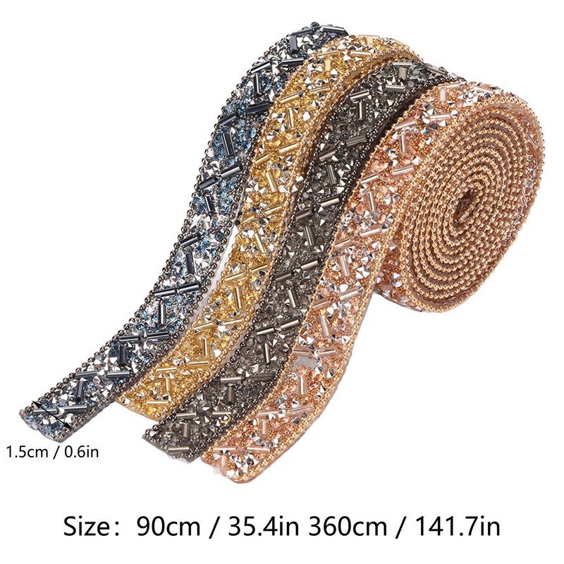 4Pcs Crystal Rhinestone Ribbon Self Adhesive Cuttable Shiny Rhinestone Ribbon