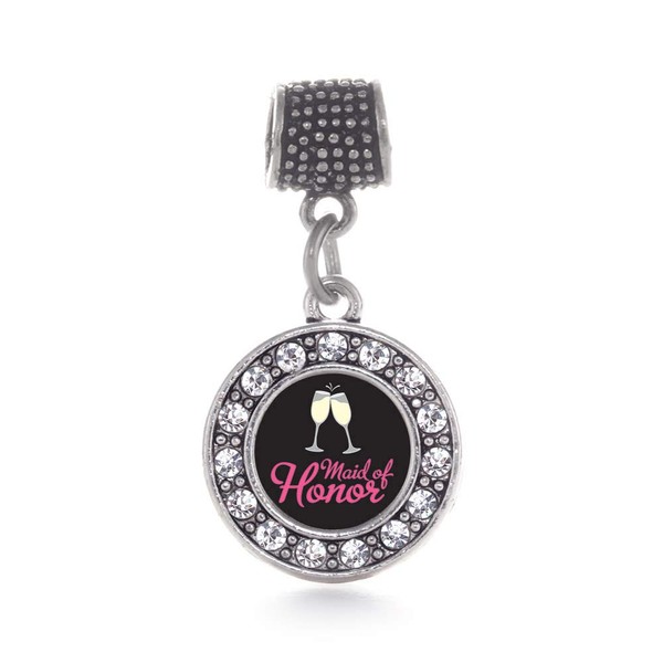 Inspired Silver - Maid of Honor Memory Charm for Women - Silver Circle Charm for Bracelet with Cubic Zirconia Jewelry