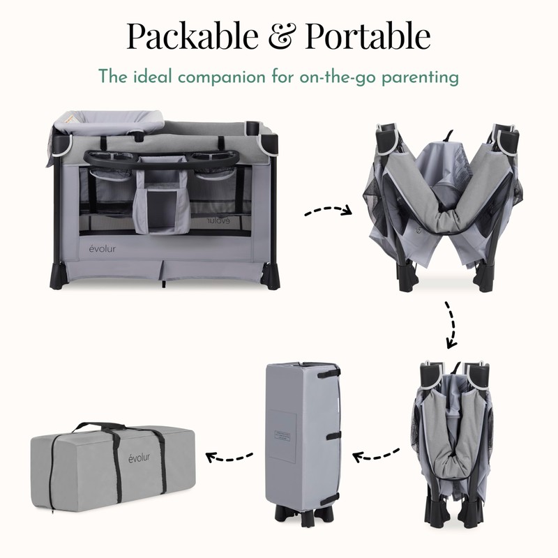 Evolur Cozy Cove All-in-One Portable Playard with Bassinet & Changing