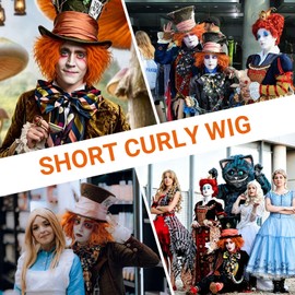 Orange Curly Wig Men and Women Unisex Short Curly Ginger Orange Wig Synthetic Messy Curly Wigs For Anime Funny Cosplay Costume Halloween Party