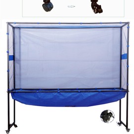 Moveable Ping Pong Ball Catch Net, Square Table Tennis Catch Collect Recycle Net with Wheel for Ping Pong Shooters, Multi-Ball Drills, Or Serve Practice, or Court Baffle,Blue