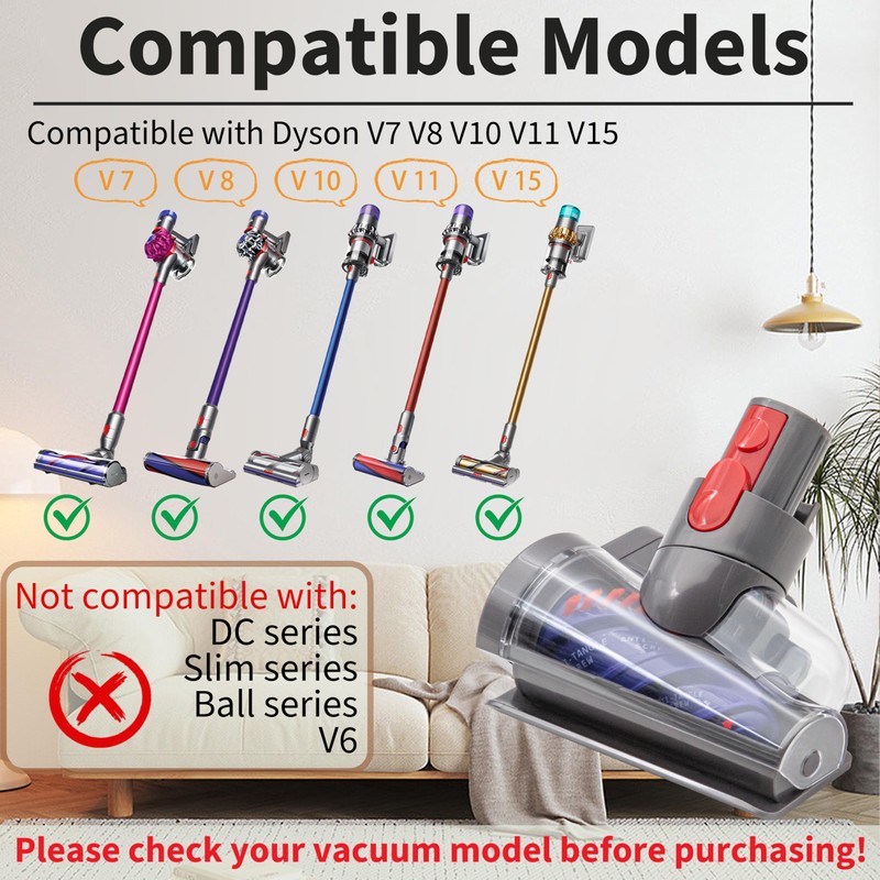 Mini Motorized Tool Brush Head Replacement Compatible with Dyson V15