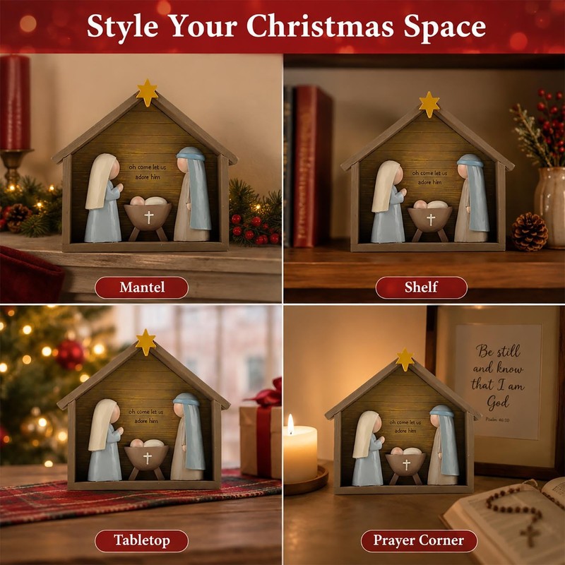 Farmhouse Nativity Scene Indoor – Holy Family Resin Christmas Decoration