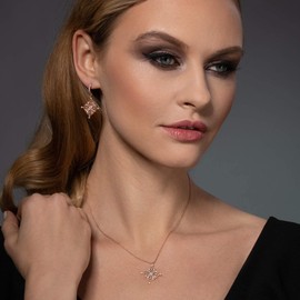 Namana Arabesque Drop Earrings. Earrings for Women set with Cubic Zirconia Gemstones on Intricate Filigree Details. Rose Gold Dangly Earrings for Women with Gift Box