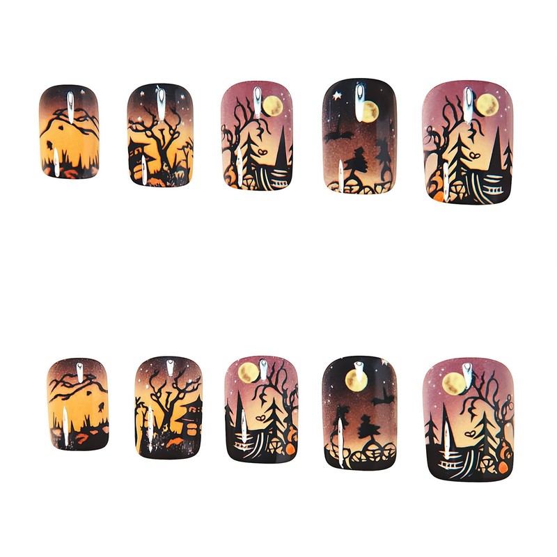 Halloween Press On Nails Short Square Fake Nails Acrylic Nails