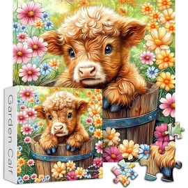 PICKFORU Highland Cow Puzzles for Adults 1000 Pieces, Cute Cow Animal Flower Puzzles for Adults 1000 Pieces, Colorful Floral Garden Jigsaw Puzzles, Nature Plant Scenery Puzzles for Adults