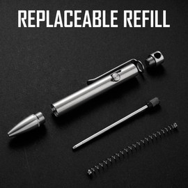 KeyUnity KP04ST Bolt Action Pen with Clip, Titanium Alloy EDC Pocket Pen Retractable Metal Ballpoint Pen for Everyday Carry