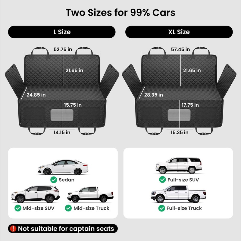 REEVAA Dog Car Seat Cover for Back Seat, Hard Bottom