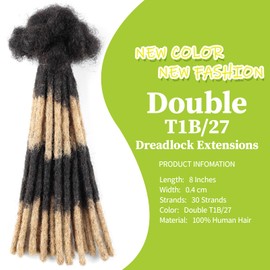 8 Inch Loc Extensions Human Hair 0.4cm Thickness 30 Strands Double T1B/27 Brown Dreadlock Extensions Human Hair for Women Men Kids Full Handmade Permanent Dreads Locs