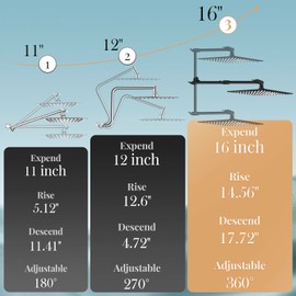 12'' Rain Shower Head with Handheld Spray, Black Shower Head High Pressure with 16'' Flexible Adjustment of Height/Angle Upgraded Extension Arm and 5 Setting Handheld Shower Head with Hose, Anti-leak