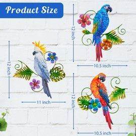 J-Fly Outdoor Decorations for Yard, Outdoor Garden Decoration, Metal Wall Art Decoration, Patio Decorations, Outdoor Metal Bird Wall Decoration, 18 Inches, Parrot Large Hanging Wall Decor, Pack of 3