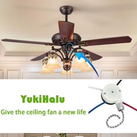 YukiHalu Ceiling Fan Pull Chain Switch 3 Speed 4 Pre-Installed Wires, ZE-208S, Replacement Fan Light Switch for Ceiling Fans and Light Kits (Antique 1Pack)