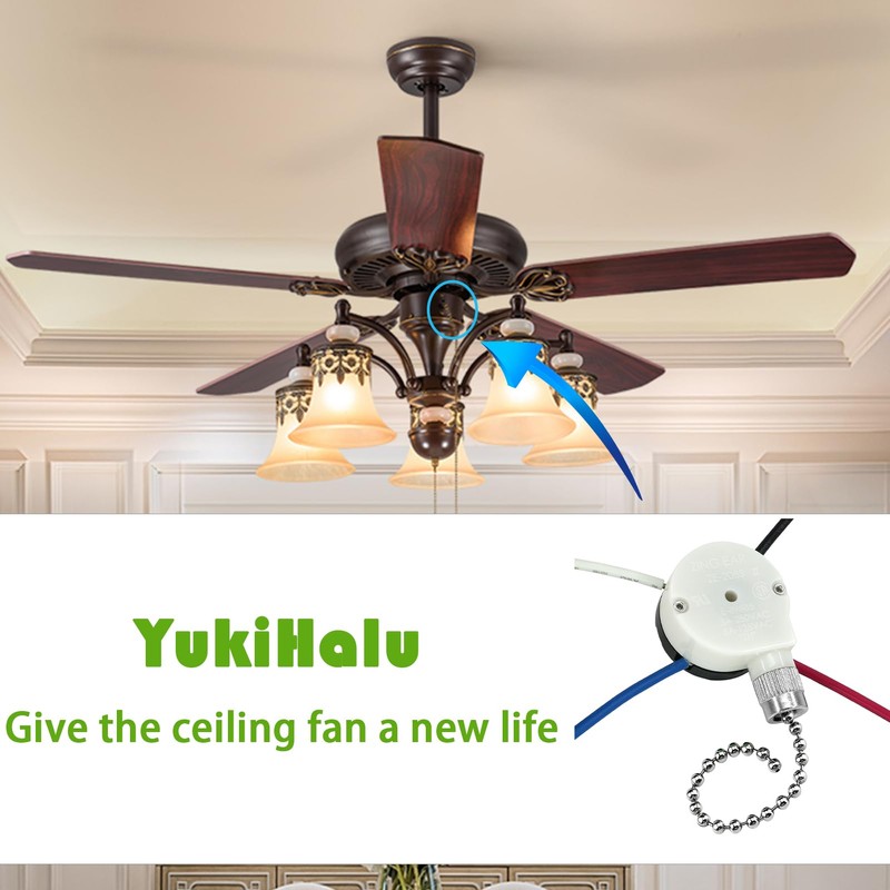 YukiHalu Ceiling Fan Pull Chain Switch 3 Speed 4 Pre-Installed