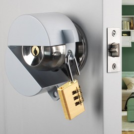 Door Handle Cover Lock, Door Knob Lockout Device, Door Handle Protection Lock Cover, Elderly Patient Door Handle Lock, Child Safety Lock to Prevent Door Handle Rotation and Entry (White with Padlock)