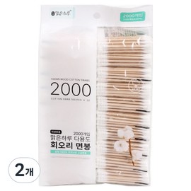 G&D Clear Day Pure Cotton Whirlwind Swabs, 2 Pieces, 2000 Pieces / 지앤디맑은하루 순면 회오리 면봉, 2개, 2000개입