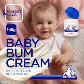 Bennetts Baby Bum Cream 150ml – Water-Repellent Diaper Barrier Cream for Newborns – Protects Against Nappy Rash & Redness