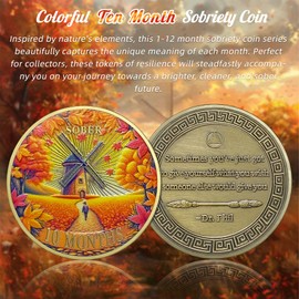 Original Ten Month Sobriety Coin - Harvest Windmill 10 Month AA Coins - Recovery Addiction NA AA Chips and Medallions - Celebrate Clean 1-12 Months Narcotics Alcoholics Anonymous Gifts for Men Women