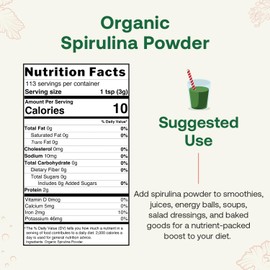 Quay Naturals Organic Spirulina Powder 8oz – Freeze-Dried, Non-GMO, Gluten-Free,