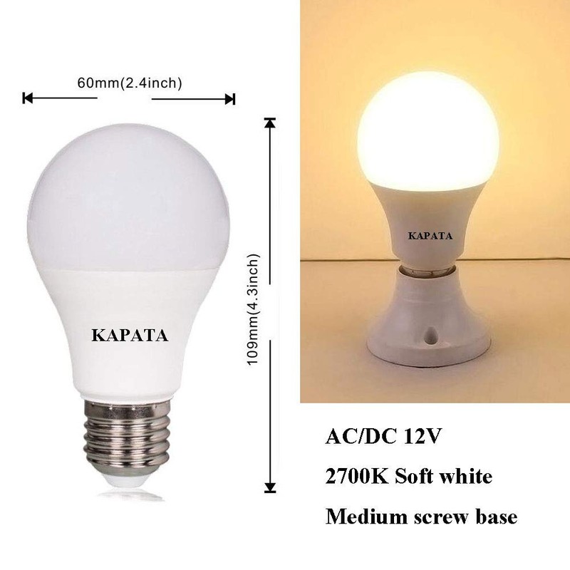 12V A19 LED Light Bulb Soft White 2700K 60 Watt