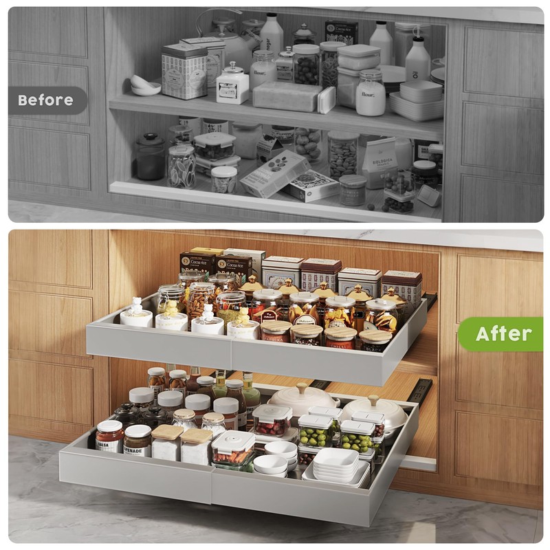 Seinloes 2 Pack Pull Out Cabinet Organizers 21"Deep With Raising