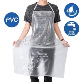 Waterproof Plastic Aprons Transparent PVC, Keeps You Clean and Dry When Dishes Washing Kitchen Cooking Lab Work Butcher Dog Grooming Cleaning Fish Unisex 45.3in x 27.5in (2 Pack)