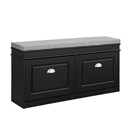 Haotian FSR64-SCH, Black 2-Drawer Shoe Bench, Shoe Rack, Shoe Cabinet, Hallway Storage Bench with Seat Cushion