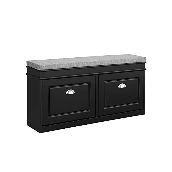 Haotian FSR64-SCH, Black 2-Drawer Shoe Bench, Shoe Rack, Shoe Cabinet,