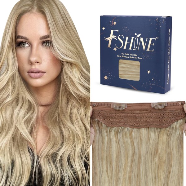 Fshine Real Hair Wire Extension, 40 cm, Highlights, Colour 16 Golden Blonde with 22 Light Blonde, 80 g, Remy Wire Hair Extensions