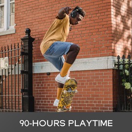 DOQAUS - Auriculares Bluetooth inalámbricos, 90 horas de reproducción sobre la oreja con 3 modos de ecualización, auriculares estéreo de alta fidelidad con micrófono integrado y almohadillas para