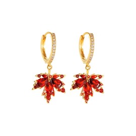 Fall Maple Leaf Earrings,Thanksgiving Fall Earrings Hoops Red Rhinestone Maple Leaf Hoop Earrings Autumn Thanksgiving Jewelry for Women Fall Accessories(D)