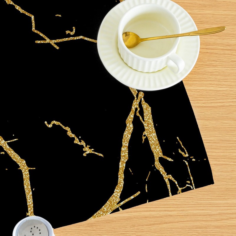Tablecloth Black and Gold Middle Runner Modern Tablecloths with Marble