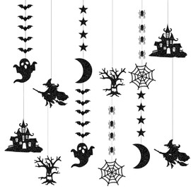Halloween Garland, Set of 12, Halloween Decoration, Ghost, Bat, Spider, Witch, Moon, Hanging, Decoration, Paper, Halloween Flag, Door, Entryway, Wall Hanging, Halloween, Ornament, Wall Decoration,