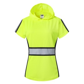JKWEARSA Women Safety Shirt,High Vis Reflective Lady Shirt,Quick Dry Breathable T Shirt with Hooded for Work Warehouse (Lime L)