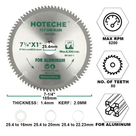 Hoteche TCT Circular Saw Blade 185 mm x 25 4 mm 80Z for Aluminium and Plastic SK5 1 4 mm Thick OKE402 Head Maximum Speed 8200 Umin for Precise Cuts Circular Saw Blades Saw Blade