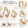 White and Gold Abstract Ceramic Sculpture Set of 2, Modern