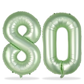 80th Birthday Balloons Sage Green for Women, 40 Inch Giant Olive Green Foil Number 80 Balloons Self Inflating, Green Digit 8 & 0 Helium Balloons for 80th Anniversary Jungle Party Decorations Supplies
