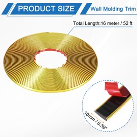 MECCANIXITY Wall Molding Trim, 0.39 Inch x 52 ft Self Adhesive Molding, Foam Trim Molding for Wall Window Frame Ceiling DIY Decoration, Gold