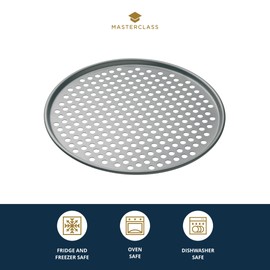 MasterClass 32 cm Perforated Pizza Tray with PFOA Non Stick, Robust 1 mm Thick Carbon Steel