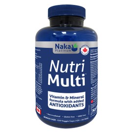Naka Platinum Nutri Multi VITAMIN & MINERAL Formula with Added ANTIOXIDANTS, 2 capsules daily, 75 day supply Bonus Size 150 Veggie Caps (120+30 Free)