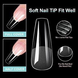 600 Stück Press On Nägel, Coffin Shape Soft Gel Nageltips zum Aufkleben, 12 Größen Natürliche Künstliche Nägel zum Aufkleben, French Nails Set für DIY Nail Art Und Gelnägel Verlängerung