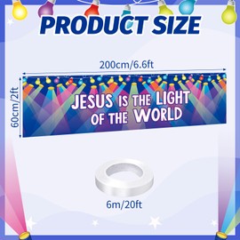 AnyDesign VBS 2026 Decoration 2 x 6.6 Ft Backdrop Background Neon Jesus Christian Bible Hanging Banner with Rope for Vacation Church Party Yard Garden Photo Booth Prop