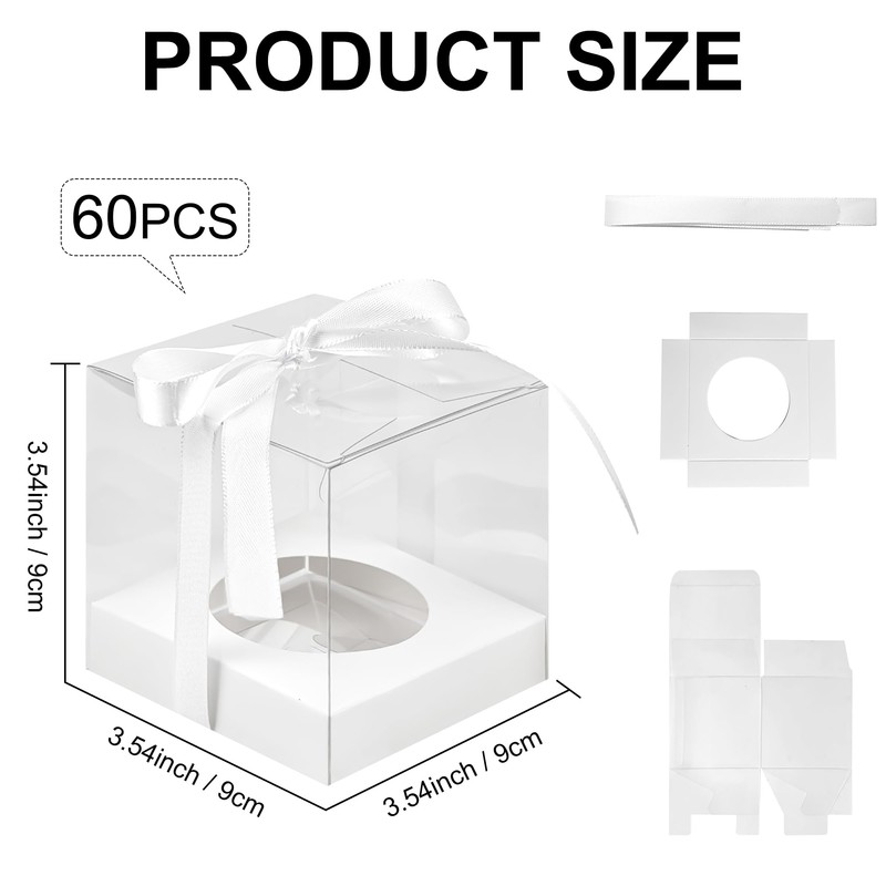 Axigundaone 60 Pcs Clear Cupcake Boxes Single 3.5 Inch, White