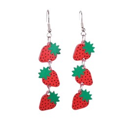 Dainty Long Layered Strawberry Dangle Drop Earrings Acrylic Red Fruit Dangling Earring Sweet Lovely Summer Holiday Birthday Jewelry Gifts for Women-A
