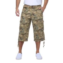 X RAY Men's Belted Long Cargo Shorts for Men, Below Knee Length Mens Cargo Shorts, 3/4 Pants (Big and Tall Shorts for Men) Desert CAMO 42
