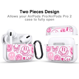MOSNOVO Case for Airpods Pro & Airpods Pro 2, Protective Clear Case with Shockproof Dual Layer Hard Luxe Metal Ring Designed for Airpods Pro 2 Generation - Pink Dripping Smiles Positivity Radiate Face