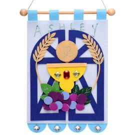 Mindsoft First Communion Banner Kit Catholic Craft Pack Banner Decorating Kit with Felt Pieces Glitter Pens Glue Gems DIY Sunday School Church Activity for Boys Girls Baptism Party Decoration (Blue)