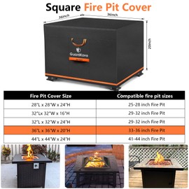 Fire Pit Cover Square 36 Inch [2025 Upgraded 1000D Heavy Duty Fabric] for 33”- 36” Fire Pit/Table, Waterproof Tear & Fade Resistant Firepit Cover with Buckle, Drawstring (36”L x 36”W x 20”H, Black)