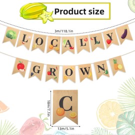 BOXOB 2 Pcs Fruit And Vegetable Banner, Locally Grown Farmers Market Theme Garland Bunting Imitation Linen Party Banner Decoration for Farmers Market Produce Stand Farm Party Supplies