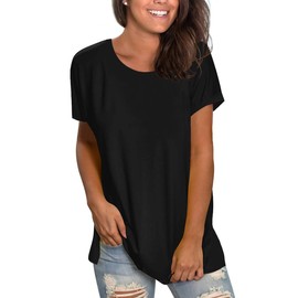 Saloogoe Black T Shirts for Women Summer T Shirts Short Sleeve Tunic Tops Workout Tees S